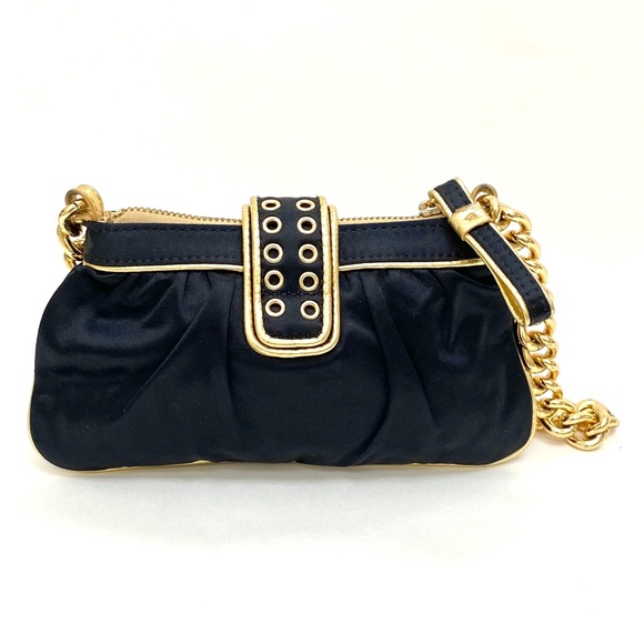 Black Satin Gold Chain Strap Evening Bag - Picture 5 of 9